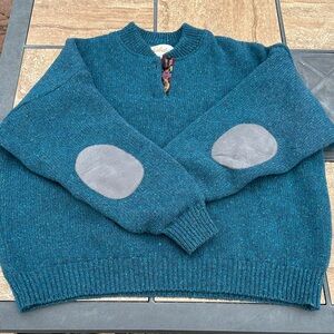 Cabela's Teal Sweater with Light Gray Elbow Patches Xl